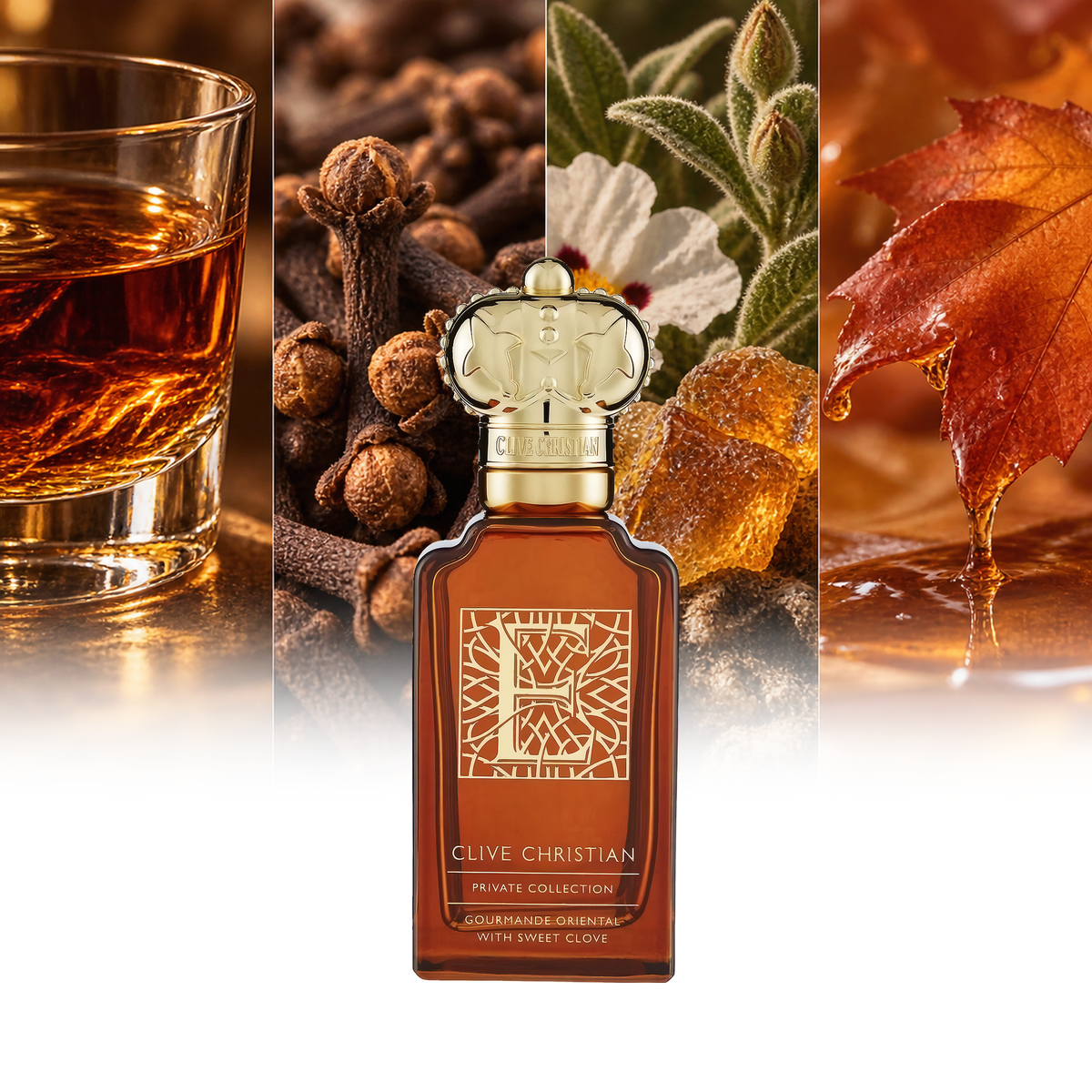 Clive Christian E Gourmande Oriental fragrance notes: Rum, Clove, Labdanum resin, Maple leaves and syrup | ScentRabbit