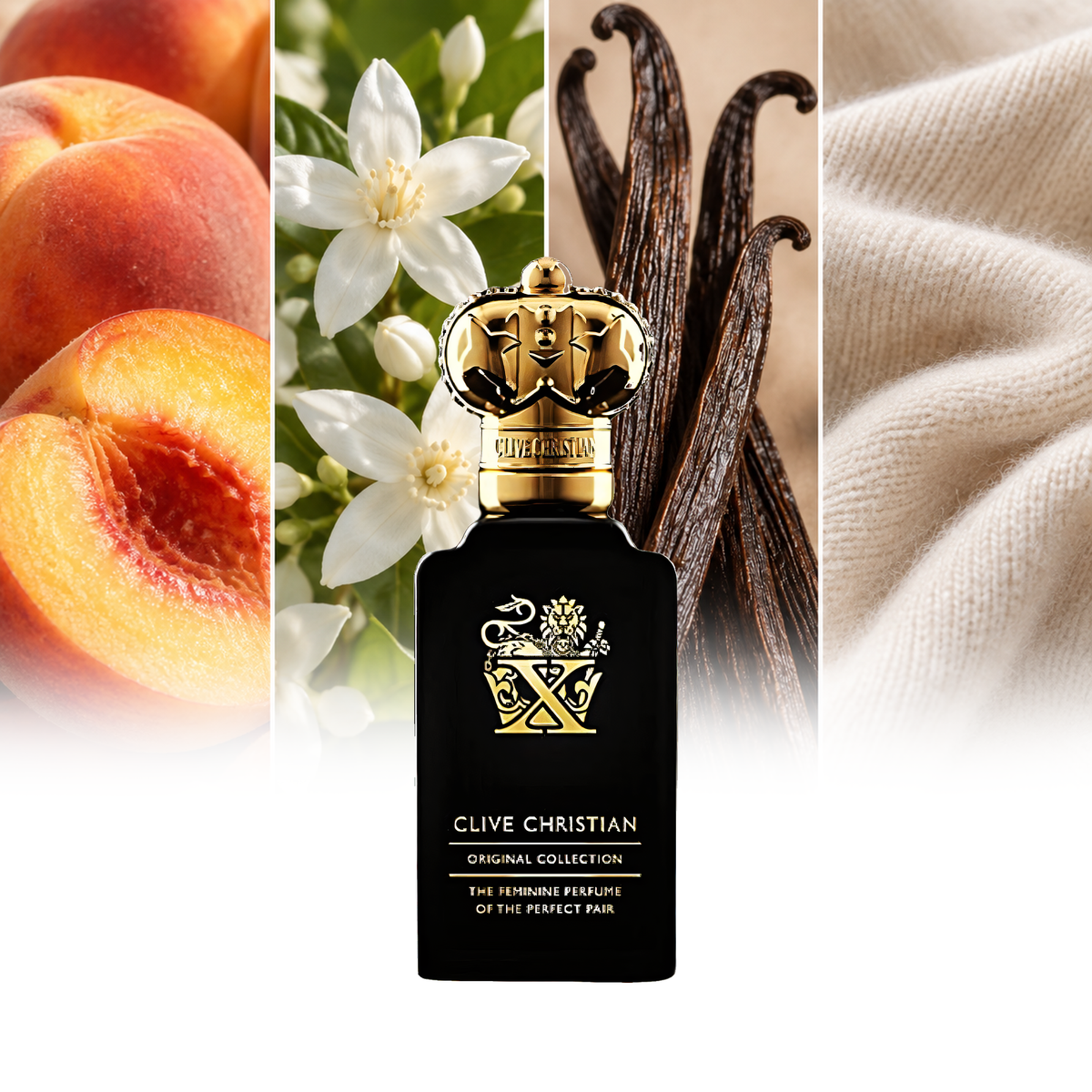 Clive Christian Original Collection X Feminine fragrance notes: Peach, Jasmine, Vanilla pods, Cashmere textile | ScentRabbit