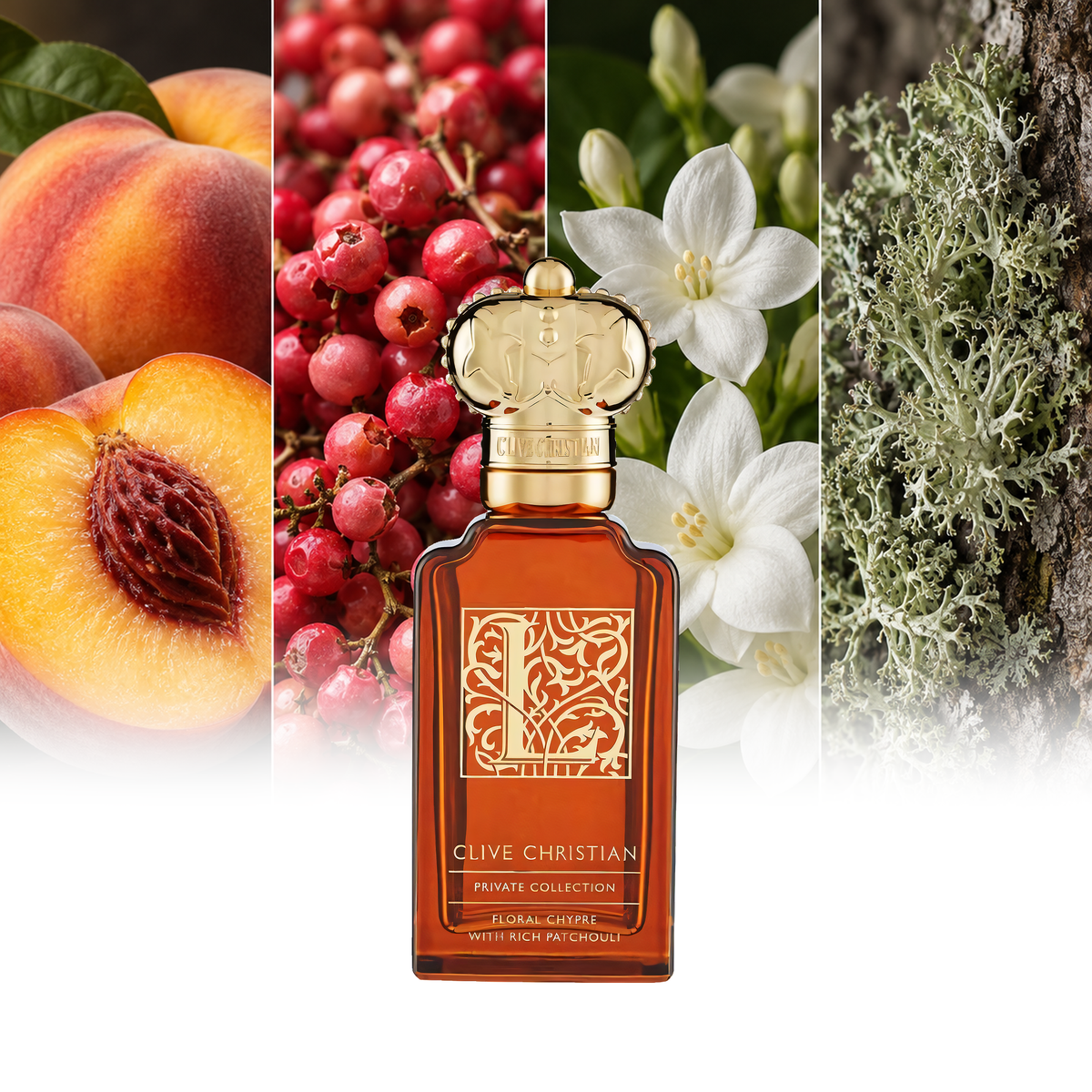 Clive Christian Private Collection L fragrance notes: Peach, Pink pepper, Jasmine Sambac, Oakmoss | ScentRabbit