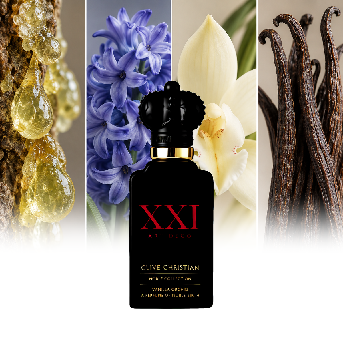 Clive Christian XXI Art Deco Vanilla Orchid fragrance notes: Galbanum resin, Hyacinth, Vanilla orchid, Vanilla pods | ScentRabbit