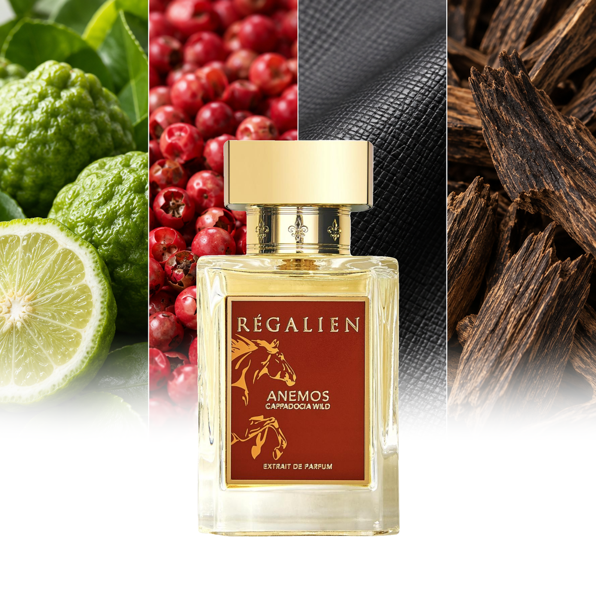 Regalien Anemos Cappadocia Wild fragrance notes: Bergamot, Pink pepper, Saffiano leather, Agarwood | ScentRabbit