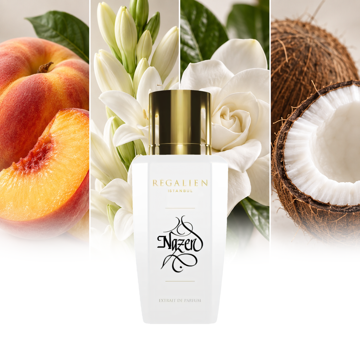 Regalien Nazen fragrance notes: Peach, Tuberose, Gardenia, Coconut | ScentRabbit