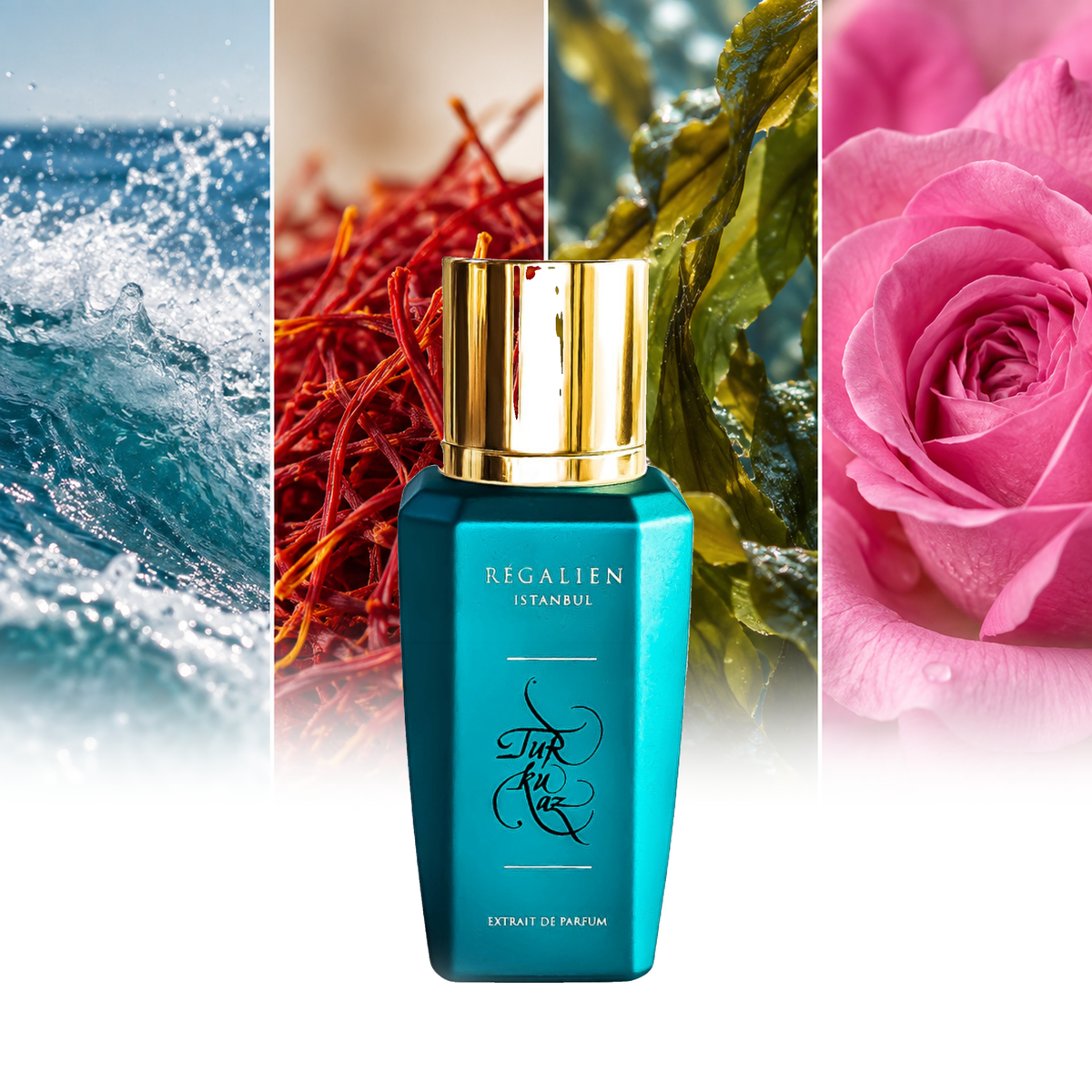Regalien Turkuaz fragrance notes: Sea spray, Saffron, Seaweed, Turkish rose | ScentRabbit